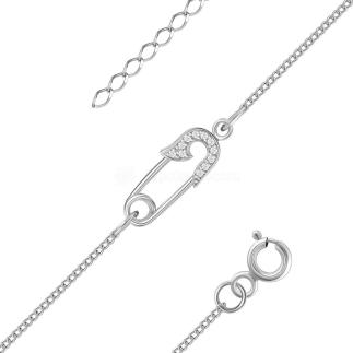 Браслет из серебра с фианитами родированный - Булавка