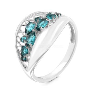 Кольцо из серебра с пл.кварцем цв.лондон топаз и фианитами родированное