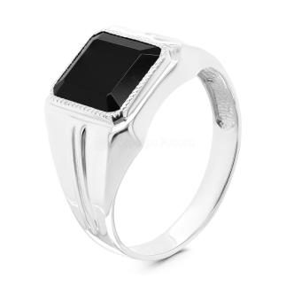 Печатка из серебра с нат.ониксом родированная