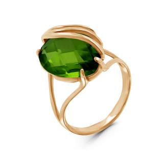 Кольцо из золочёного серебра с пл. зеленым кварцем 