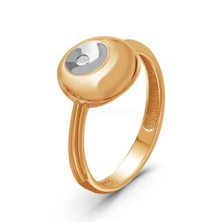 Кольцо из золочёного серебра с фианитом и родированием