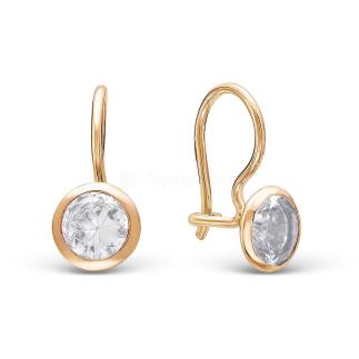 Серьги детские из золочёного серебра с фианитами