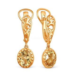 Серьги из золочёного серебра с цитрином