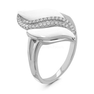 Кольцо из серебра с керамикой и куб.цирконием родированное