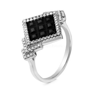 Кольцо из серебра с керамикой и куб.цирконием родированное