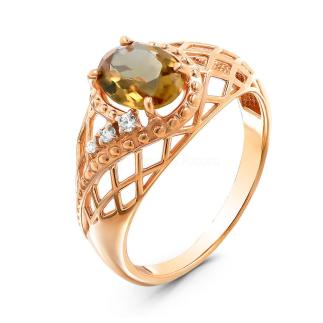 Кольцо из золочёного серебра с ситаллом султанит и фианитами