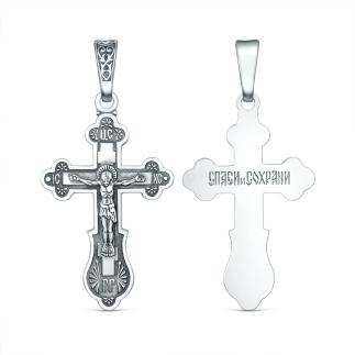 Крест православный из чернёного серебра - Спаси и сохрани 3,7 см