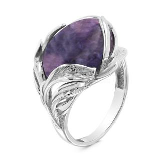 Кольцо из серебра с нат.чароитом родированное