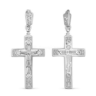 Крест из серебра с и фианитами родированный - 4,9см