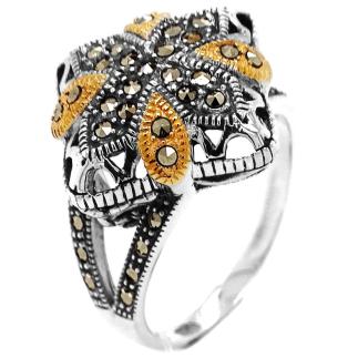 Кольцо из чернёного серебра с марказитами и золочением