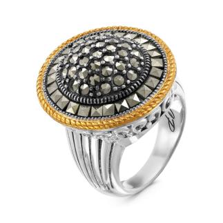 Кольцо из чернёного серебра с марказитами и золочением