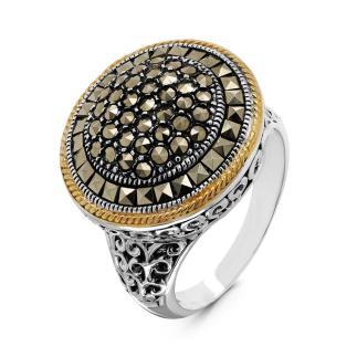 Кольцо из чернёного серебра с марказитами и золочением