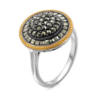 Кольцо из чернёного серебра с марказитами и золочением