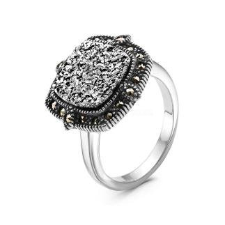 Кольцо из чернёного серебра с нат. друзой агата и марказитами 