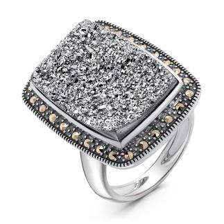 Кольцо из чернёного серебра с нат.друзой агата и марказитами