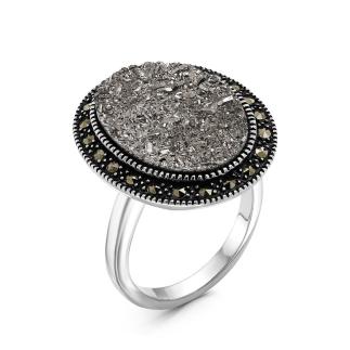 Кольцо из чернёного серебра с нат.друзой агата и марказитами