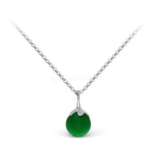 Колье из серебра с нат.зелёным агатом родированное