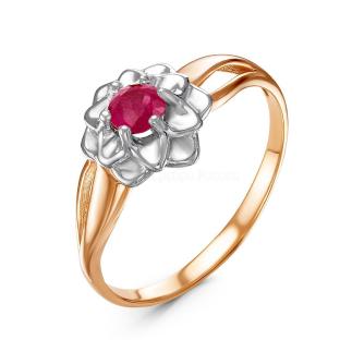 Кольцо из золочёного серебра с рубином и родированием