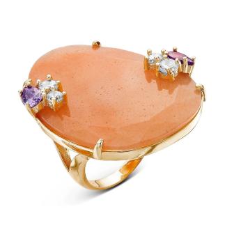 Кольцо из золочёного серебра с гт.кварцем и фианитами