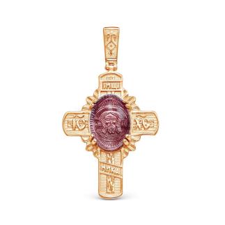 Подвеска-крест из золочёного серебра с пл.кварцем цв.аметист - Спаситель