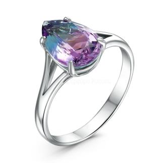 Кольцо из серебра с полихромным кварцем цв. розово-голубой родированное