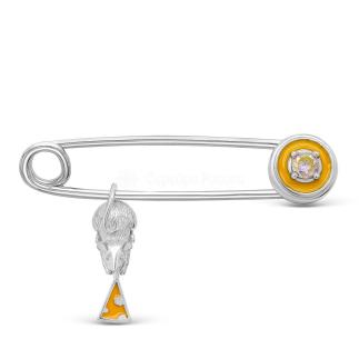 Булавка из серебра с эмалью и фианитом родированная - Мышь