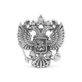 Значок из чернёного серебра - Герб РФ (винтовое крепление)