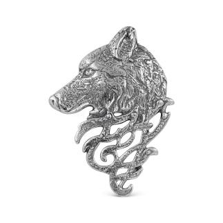 Значок из чернёного серебра (винтовое крепление) - Волк