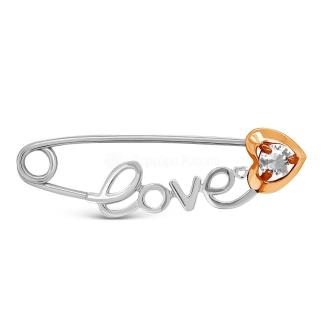 Булавка из родированного серебра с фианитом и элементом золочения