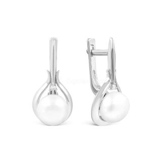 Серьги из серебра с жемчугом родированные