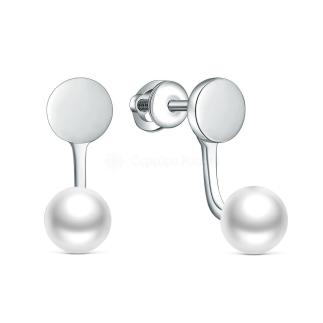 Серьги-пусеты из серебра с культ.жемчугом родированные (трансформеры, 2 в 1)