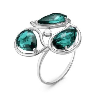 Кольцо из серебра с пл.кварцем цв.лондон топаз и фианитом родированное