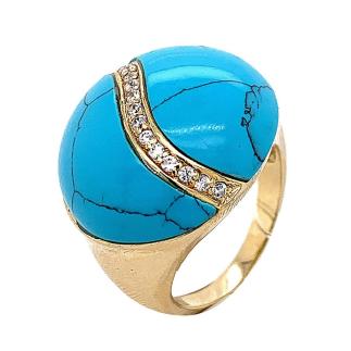 Кольцо из золочёного серебра с реконст.бирюзой и фианитами