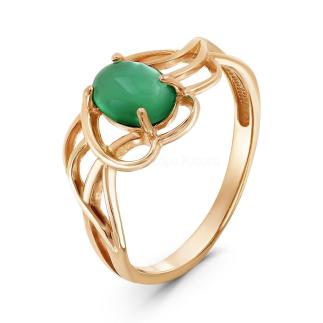 Кольцо из золочёного серебра с нат.зелёным агатом 