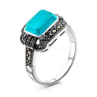 Кольцо из чернёного серебра с марказитами и бирюзой