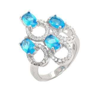 Кольцо из серебра с фианитами родированное