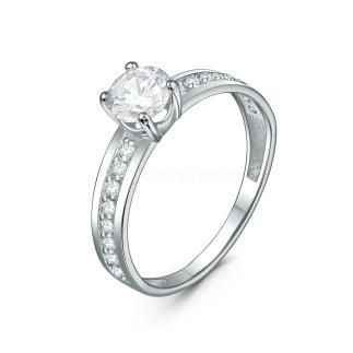 Кольцо из серебра с фианитами родированное