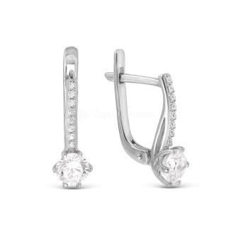 Серьги из серебра с фианитами родированные