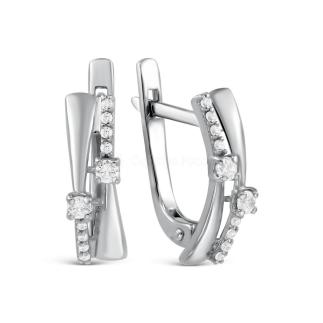 Серьги из серебра с фианитами родированные