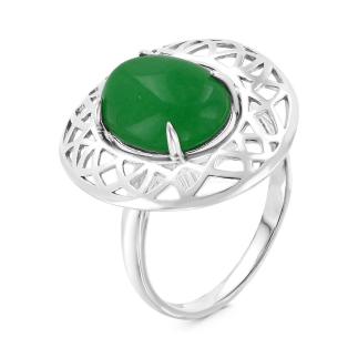Кольцо из серебра с нат. зелёным агатом родированное