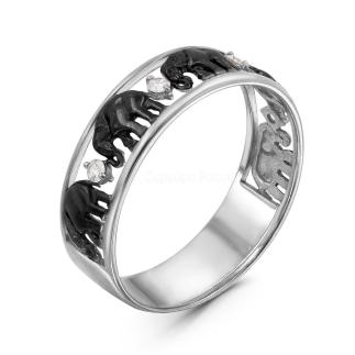 Кольцо из серебра с фианитами родированное - Пять слонов