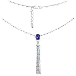 Колье из серебра с сапфиром родированное