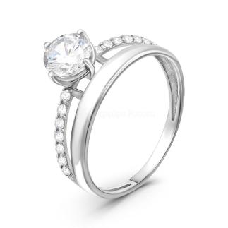 Кольцо из серебра с фианитами родированное