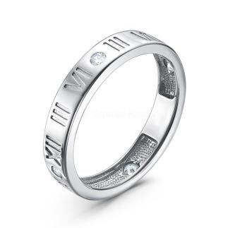 Кольцо из серебра с фианитами родированное