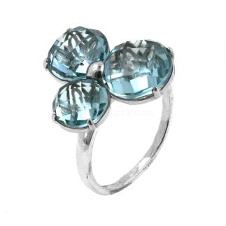 Кольцо из родированного серебра с пл. кварцем цв. топаз