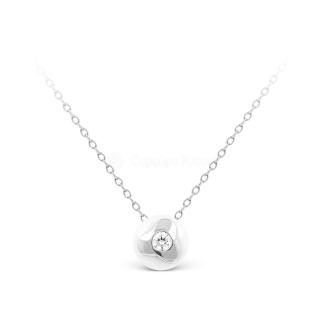 Колье из родированного серебра с куб.цирконием и керамикой