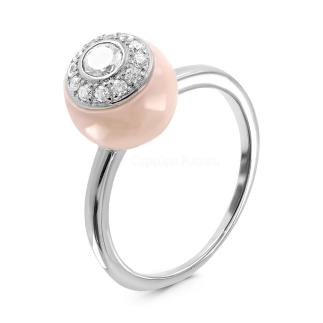 Кольцо из родированного серебра с куб.цирконием и керамикой