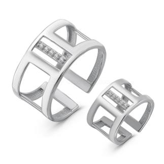 Набор разъёмных колец (на палец и на фалангу пальца) из родированного серебра с фианитами