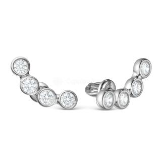 Серьги-пусеты из серебра с фианитами родированные