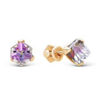 Серьги-пусеты из золочёного серебра с кристаллами Swarovski мистик розовый 